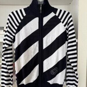 ESCADA Striped Knit Zip Up Sweater and Tank Set